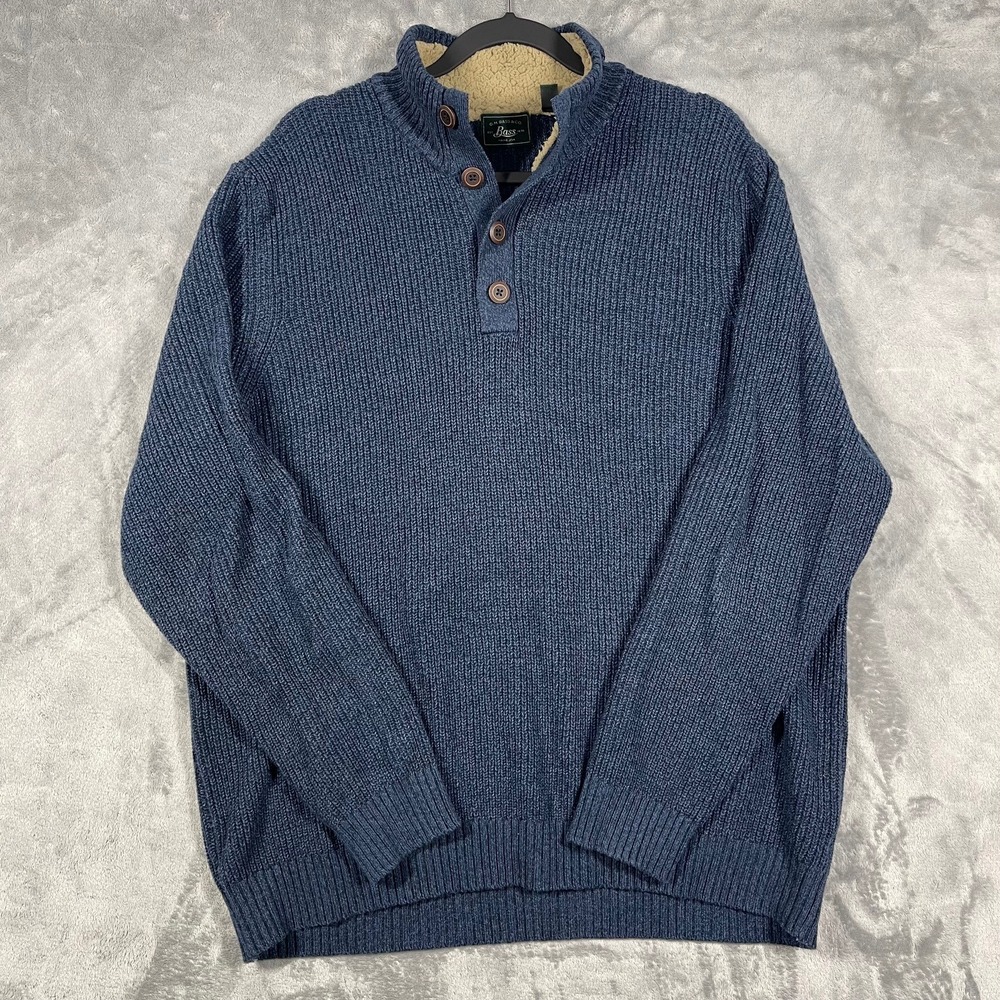G.H. Bass & Co Mens Blue Chunky Ribbed Knit Sherpa Lined Mock Neck Sweater XXL - Picture 1 of 9